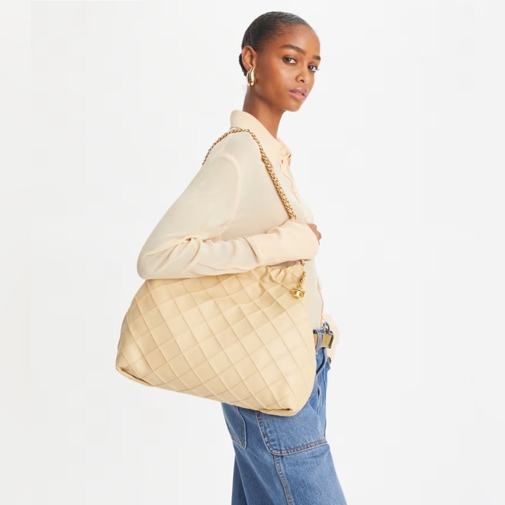 Tory Burch Flemming Hobo Shoulder Bag in Vanilla Soft Serve